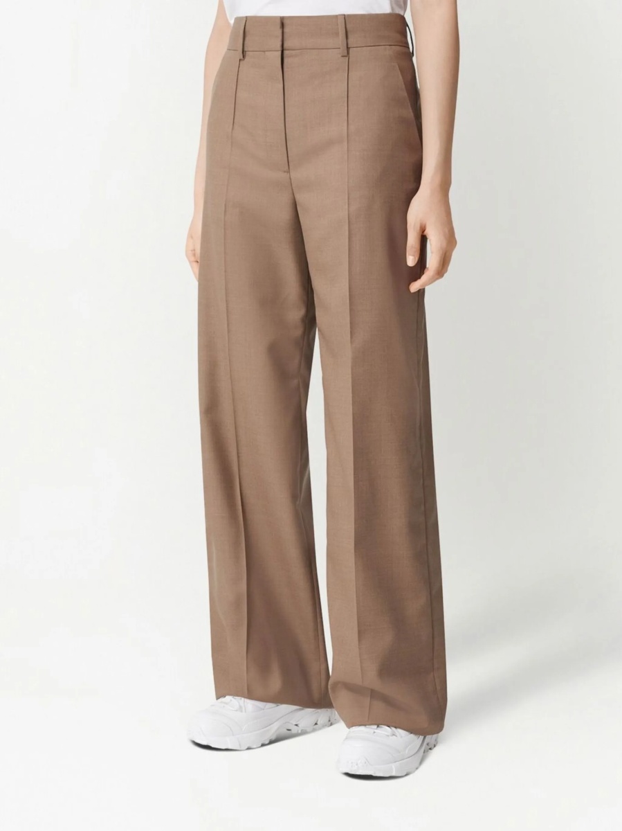 Pantaloni talie inalta Burberry neutri din lana - Img 3