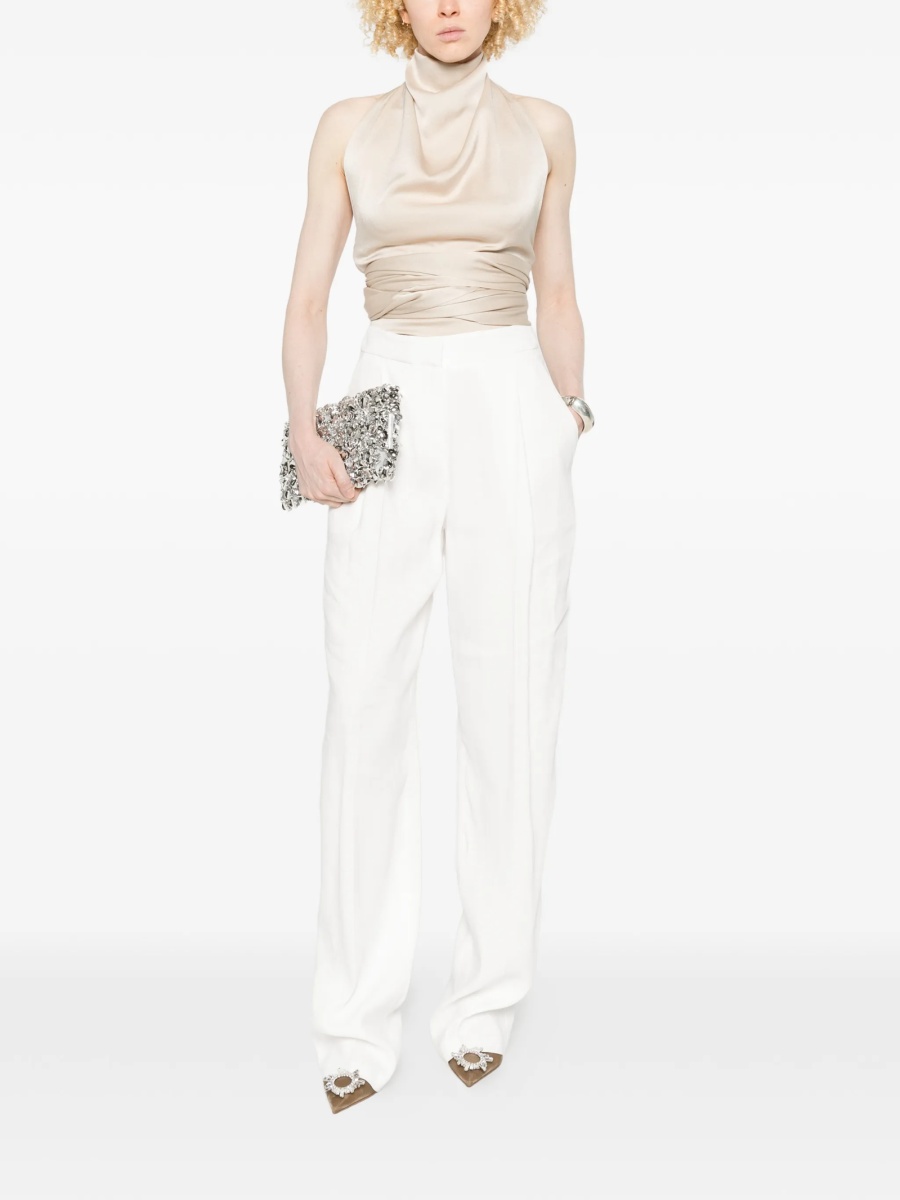 Pantaloni talie inalta Elisabetta Franchi albi din vascoza si in - Img 2