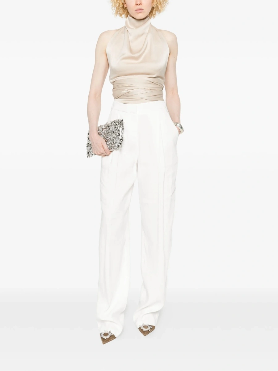 Pantaloni talie inalta Elisabetta Franchi albi din vascoza si in - Img 2