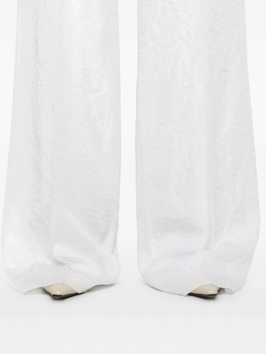 Pantaloni talie inalta Max Mara albi din acetat - Img 5