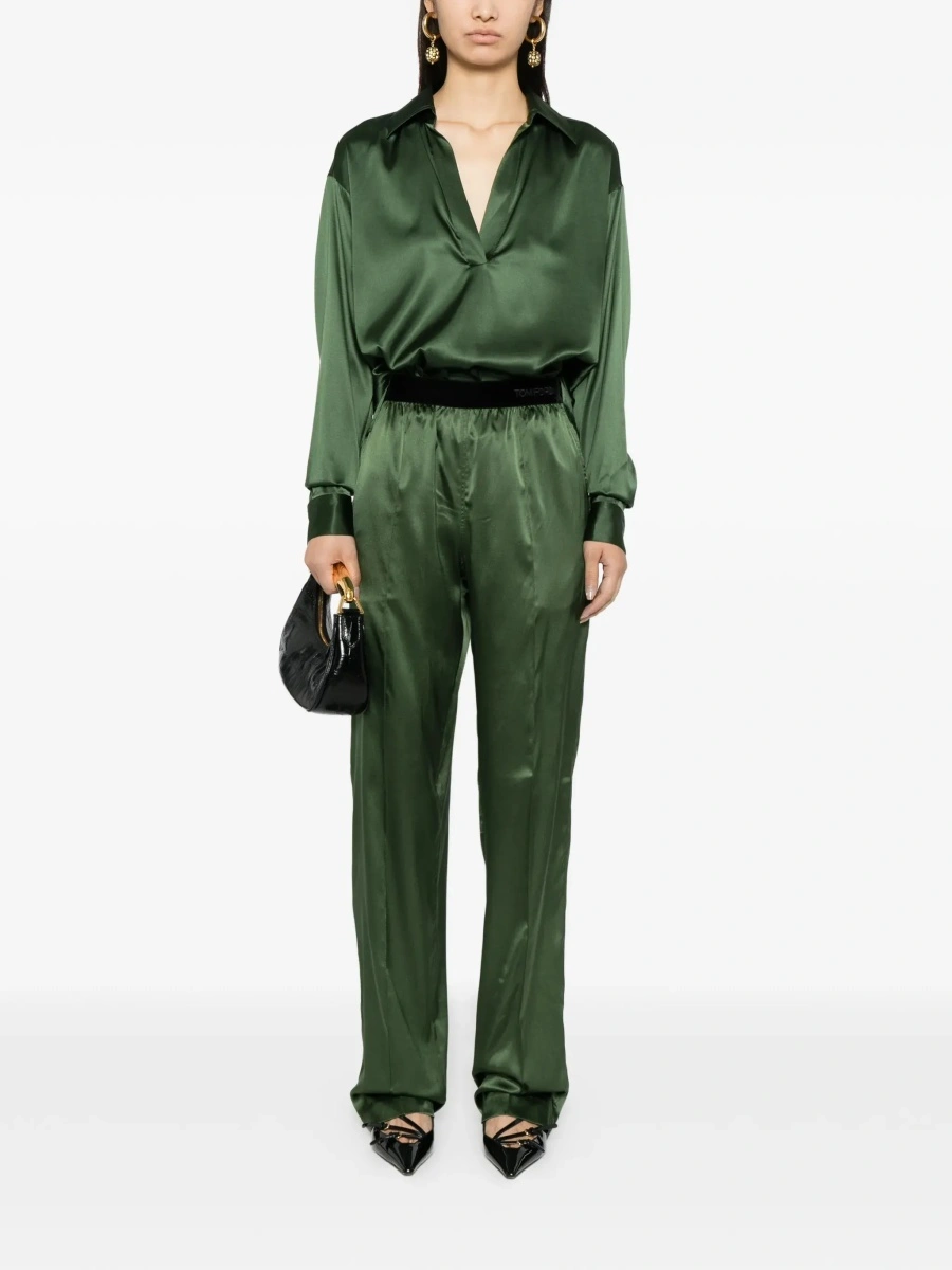 Pantaloni Tom Ford verzi din matase - Img 4