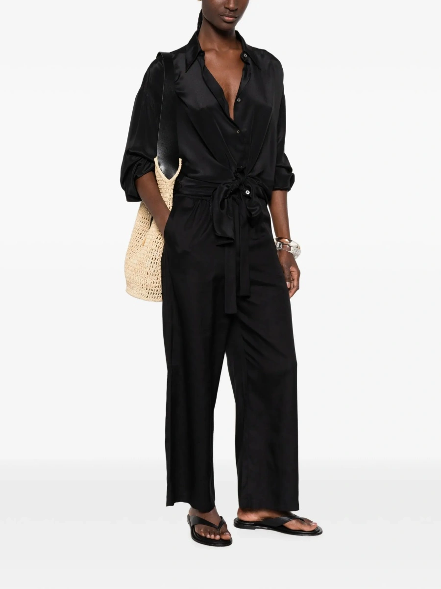 Pantaloni TOTÊME Black pants with waistband and two welt pockets on the back in silk for women - Img 4