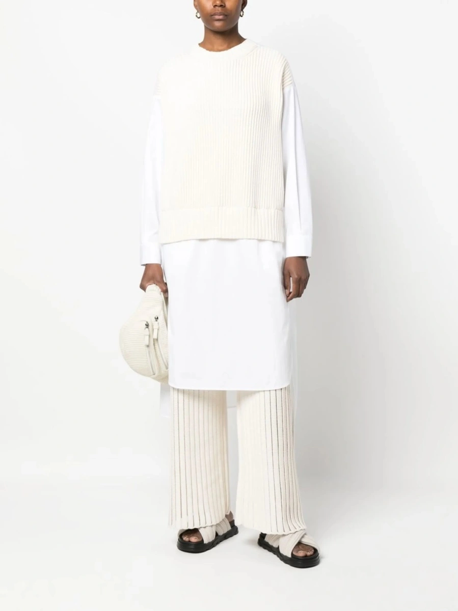 Pantaloni tricotati Fabiana Filippi albi din bumbac si nylon - Img 2