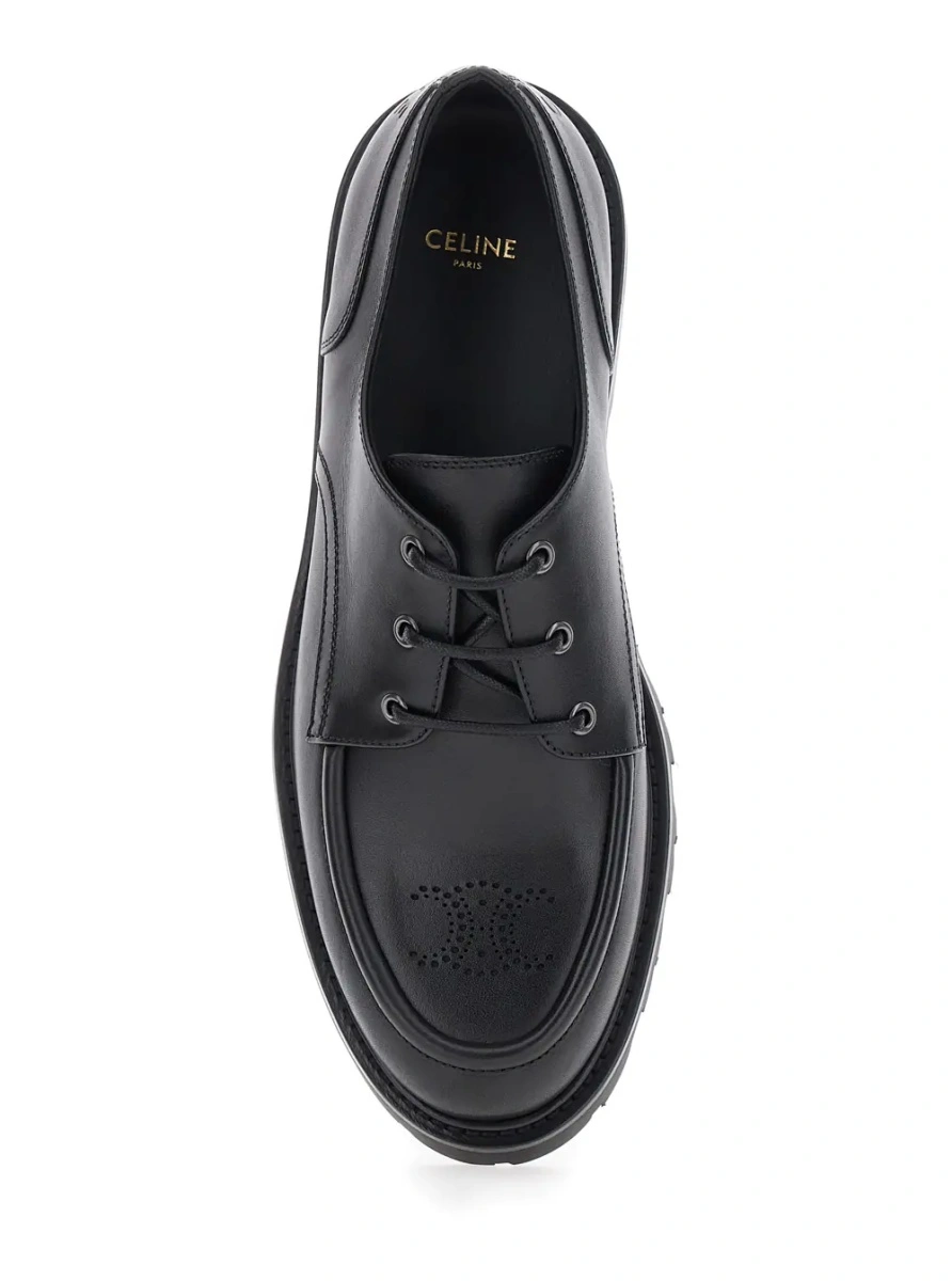 Pantofi Black Lace-Up Derby Shoes with Triomphe Logo in Leather Man - Img 4