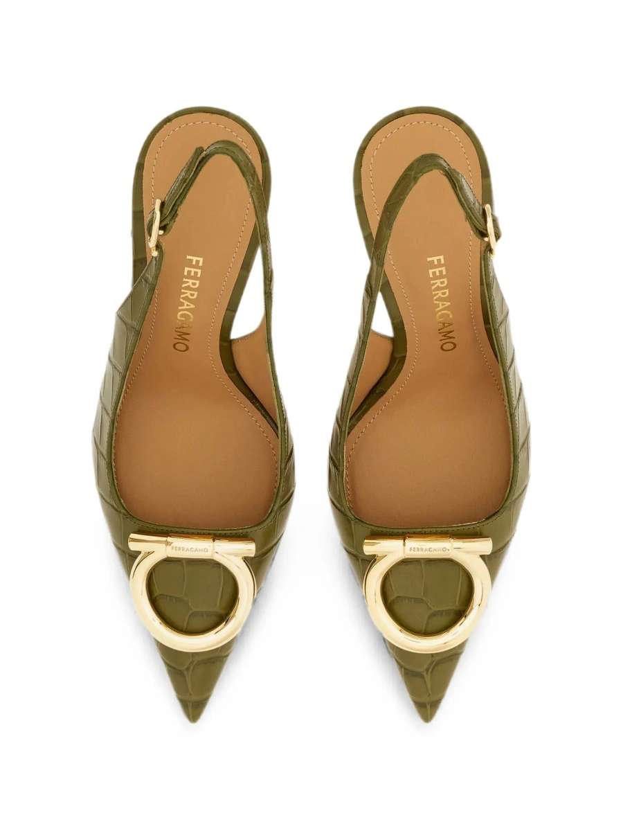 Pantofi cu toc Ferragamo verzi din piele - Img 6