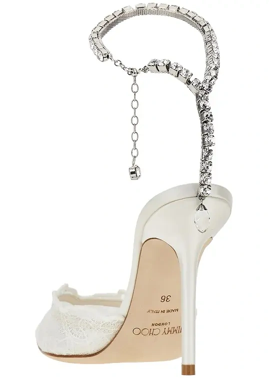 Pantofi cu toc Jimmy Choo 'Saeda' albi din dantela - Img 3