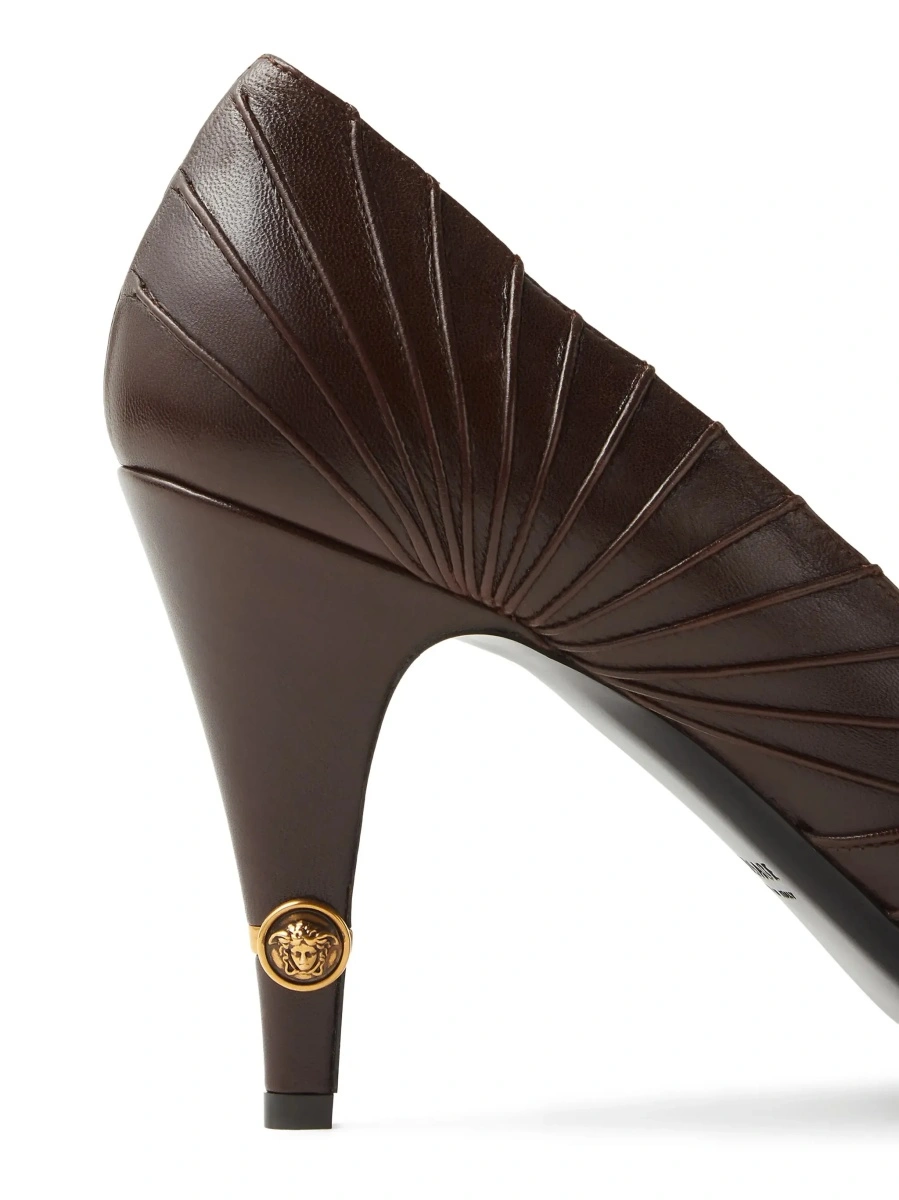 Pantofi cu toc Versace maro din piele - Img 7
