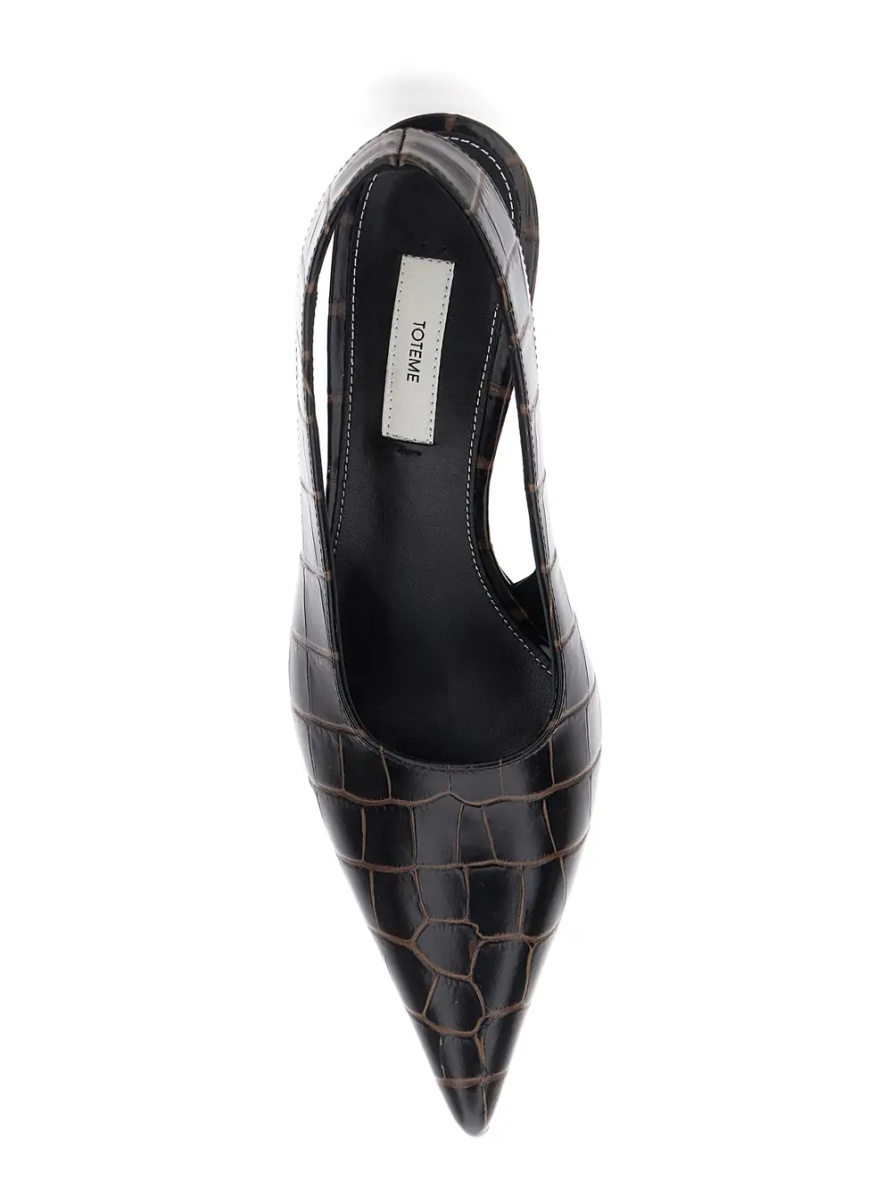 Pantofi TOTÊME Brown Slingback Pumps with Kitten Heel and Crocodile Effect Print in Leather Woman - Img 4