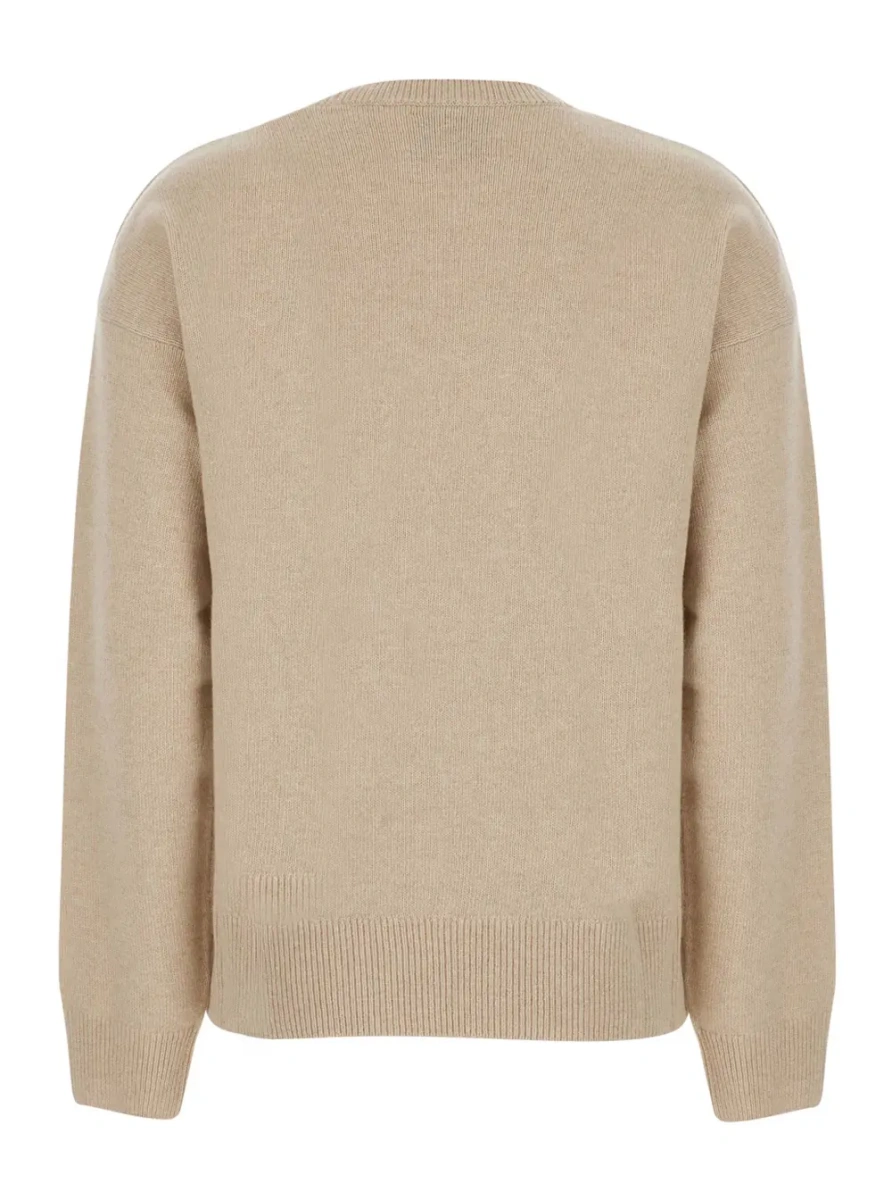 Pulover Beige Ribbed Sweater with Front Logo Embroidery in Wool Blend Women - Img 2