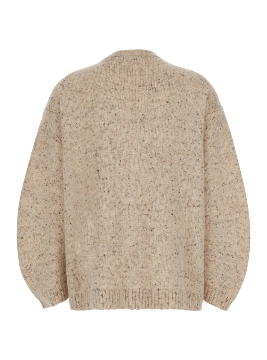 Pulover beige Sweater with round neck and all-over polka dot motif in wool blend women - Img 2