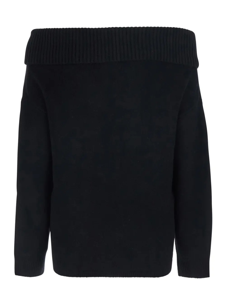 Pulover black Sweater with Boat neckline and mini tone-on-tone logo in cashmere for women - Img 2