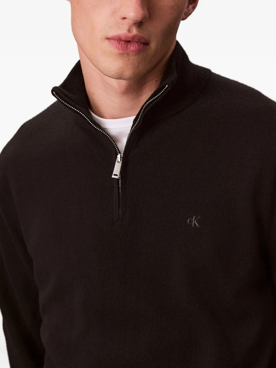 Pulover Black Sweater with half zip closure and high collar in wool for men - Img 6