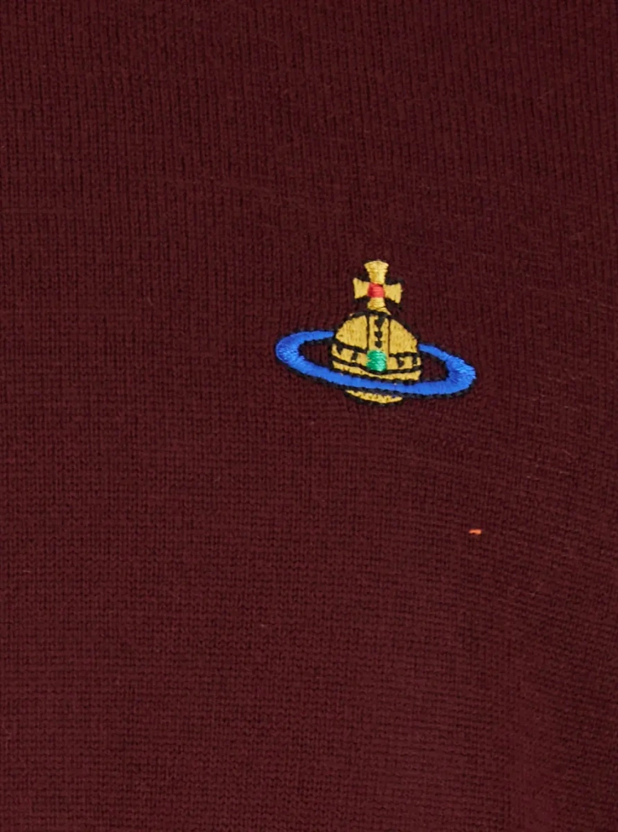 Pulover Bordeaux Crew Neck Sweater with Dropped Shoulders and Orb Logo on the Front in Wool Blend Man - Img 3