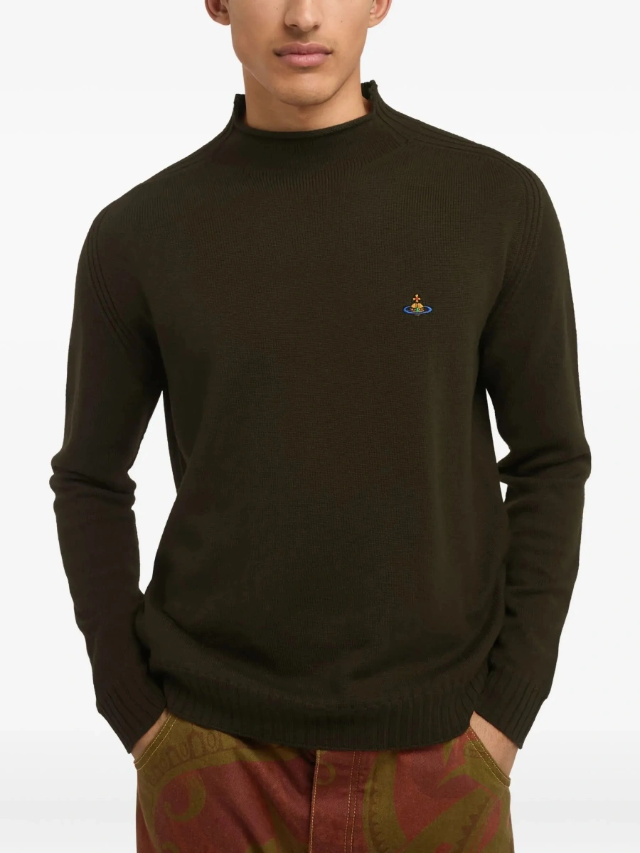 Pulover Bordeaux Turtleneck Sweater with Orb Logo Embroidered on the Front in Wool Blend Man - Img 6
