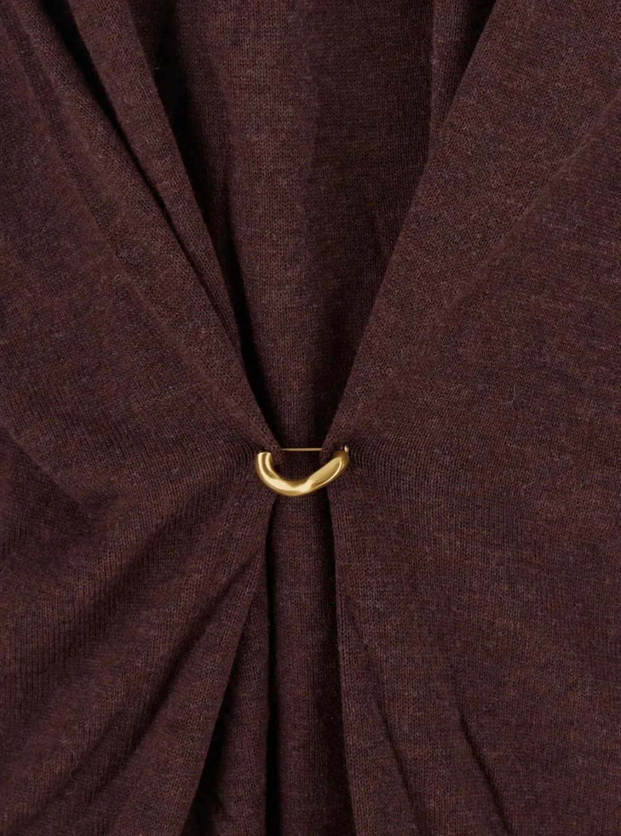 Pulover Bordeaux V-Neck Sweater with Ring Detail at the Waist in Fabric Woman - Img 3