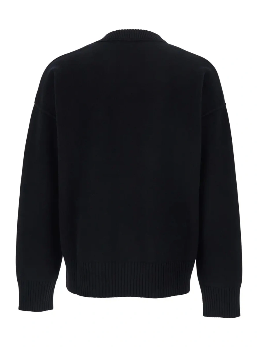 Pulover Crewneck Sweater with ADC Embroidery on the Front in Black Wool for Men - Img 2