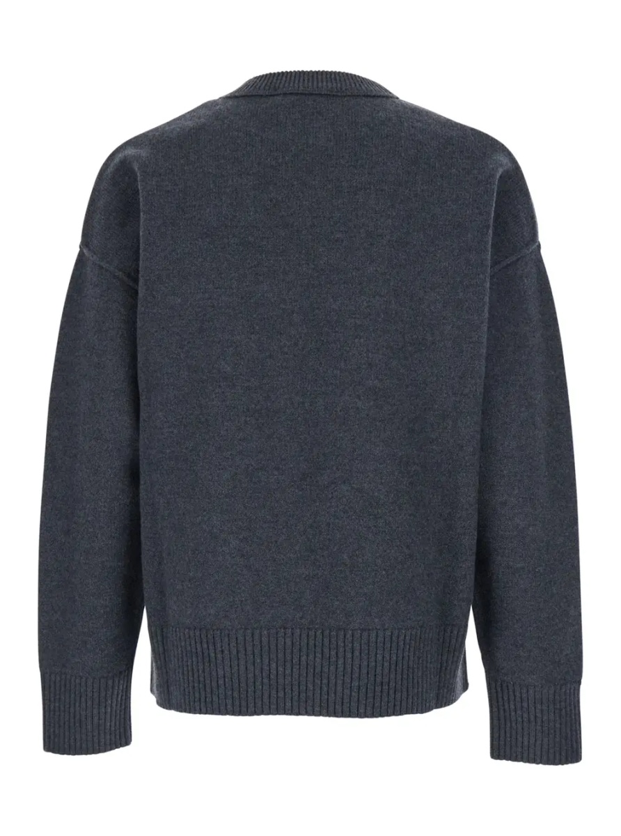Pulover Crewneck Sweater with Dropped Shoulders and ADC Embroidery on the Front in Gray Wool for Men - Img 2