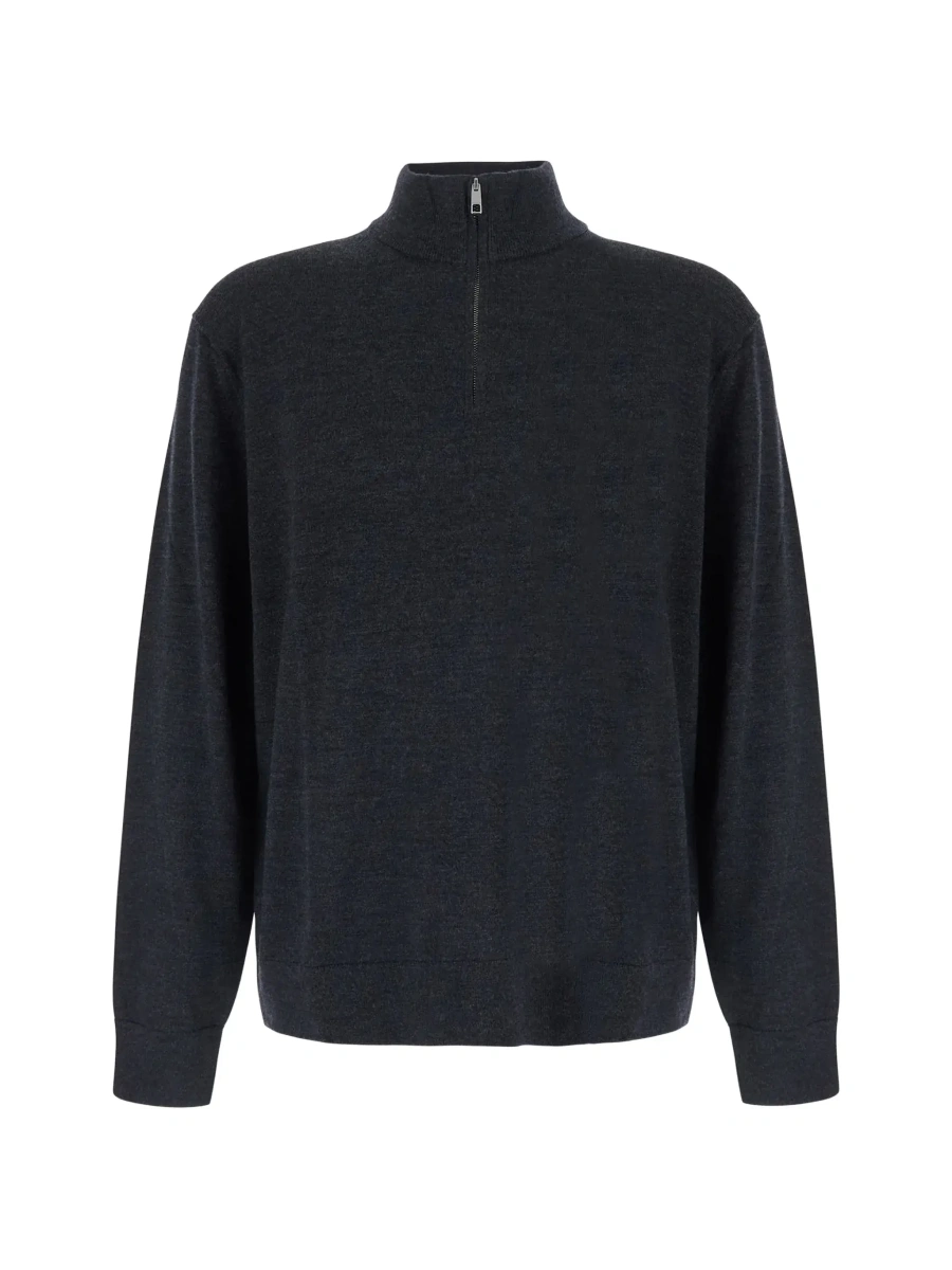 Pulover Gray Sweater with half zip closure and high collar in wool for men - Img 6