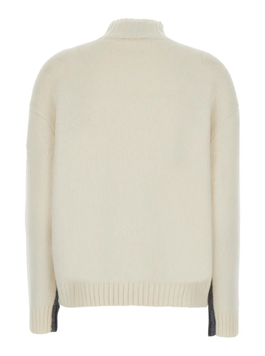 Pulover Grey and white Sweater with high collar and bicolor design in wool and cashmere Women - Img 2
