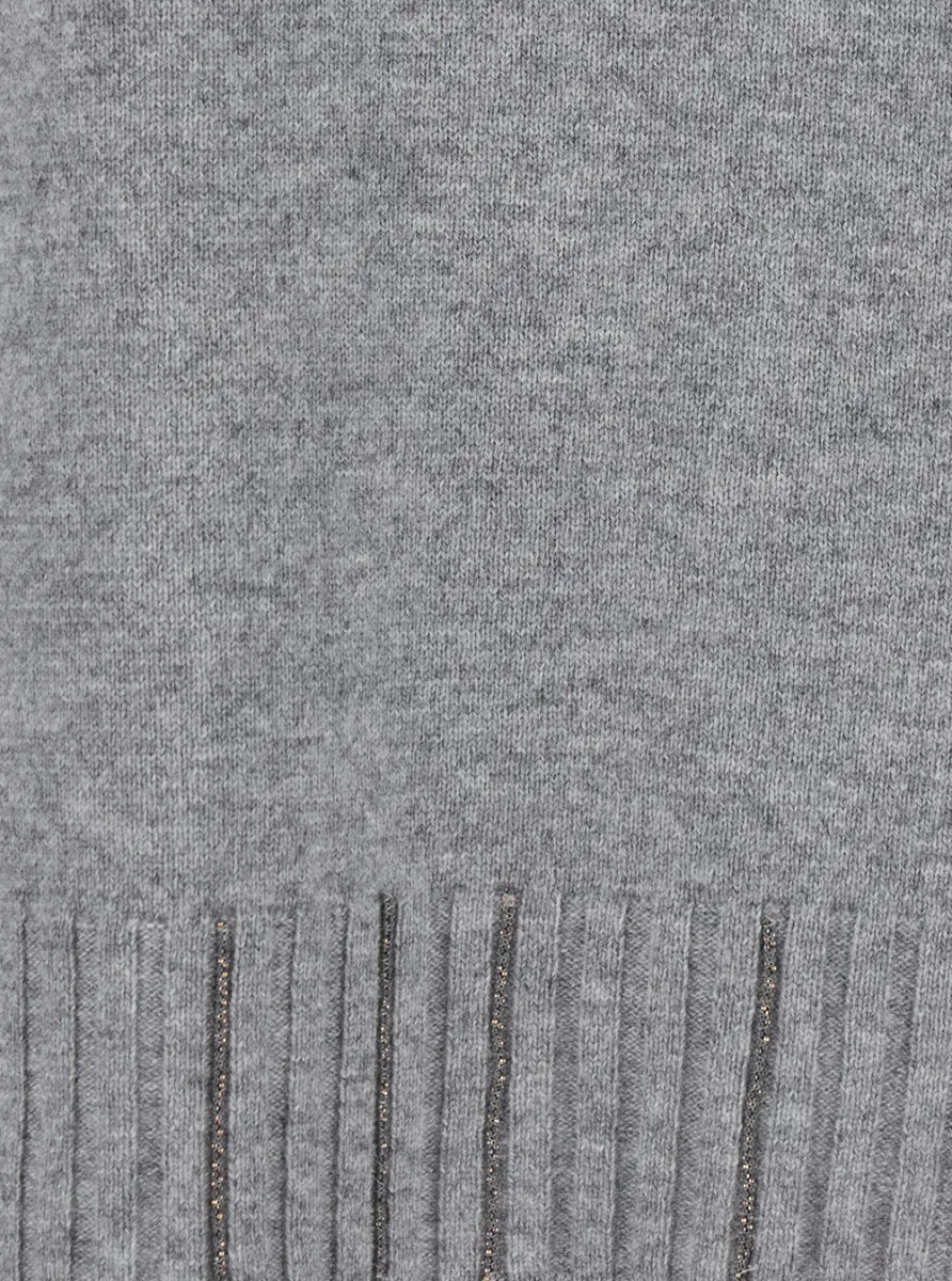Pulover Grey sweater with round neck and details with rhinestones in Blend wool and silk women - Img 3