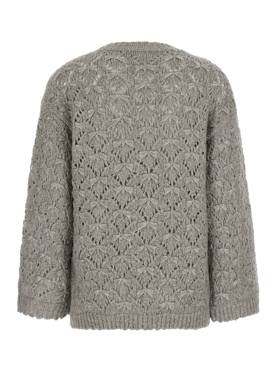 Pulover grey Sweater with round neck and woven Motif in wool Blend for women - Img 2