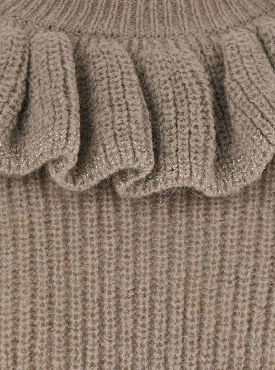 Pulover MASTICE Sweater with V-neck and long sleeves in Beige mixed fabric for women - Img 3
