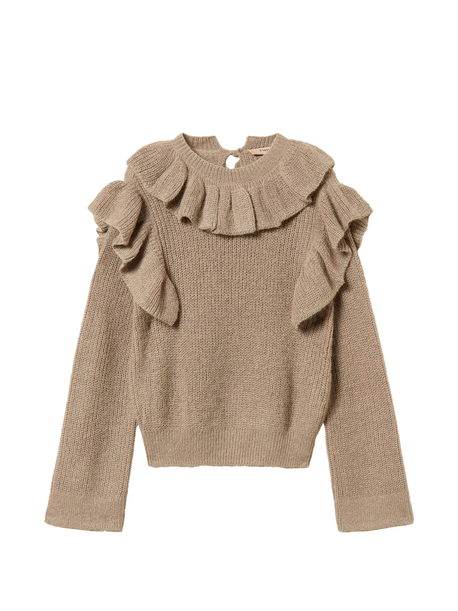 Pulover MASTICE Sweater with V-neck and long sleeves in Beige mixed fabric for women - Img 8