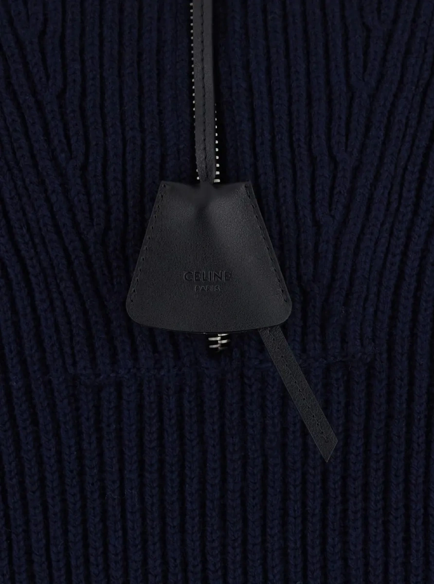 Pulover Men's blue wool and cashmere sweater with ribbed knit and embossed logo pendant - Img 3