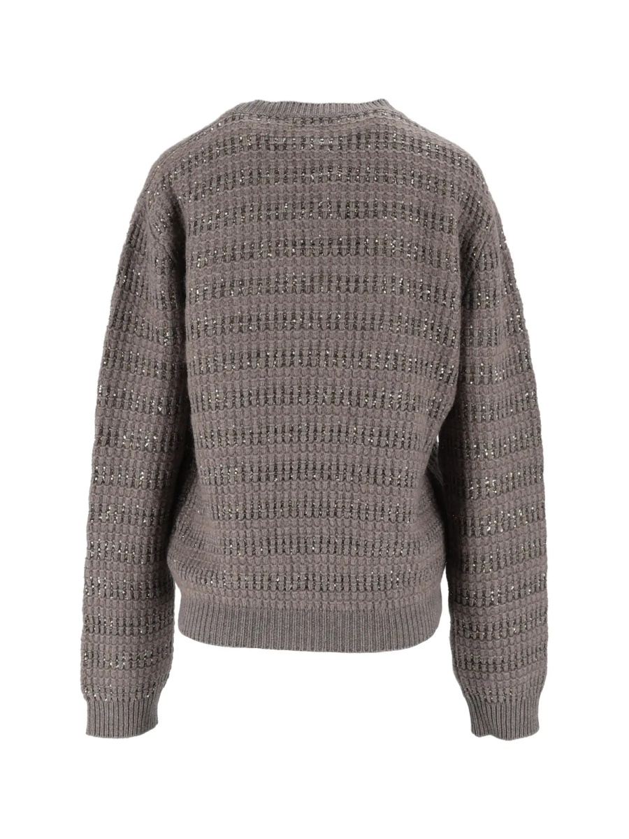 Pulover MOHAIR PLATINUM CREW NECK SWEATER WITH SEQUIN STRIPE - Img 3