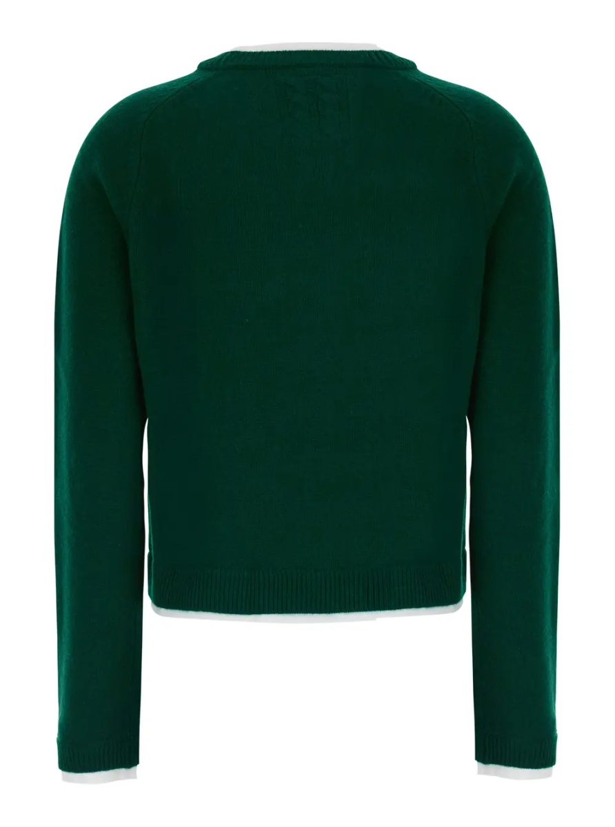 Pulover 'Sarah' Green Sweater with Contrasting Round Neck in Wool and Cashmere for Women - Img 2