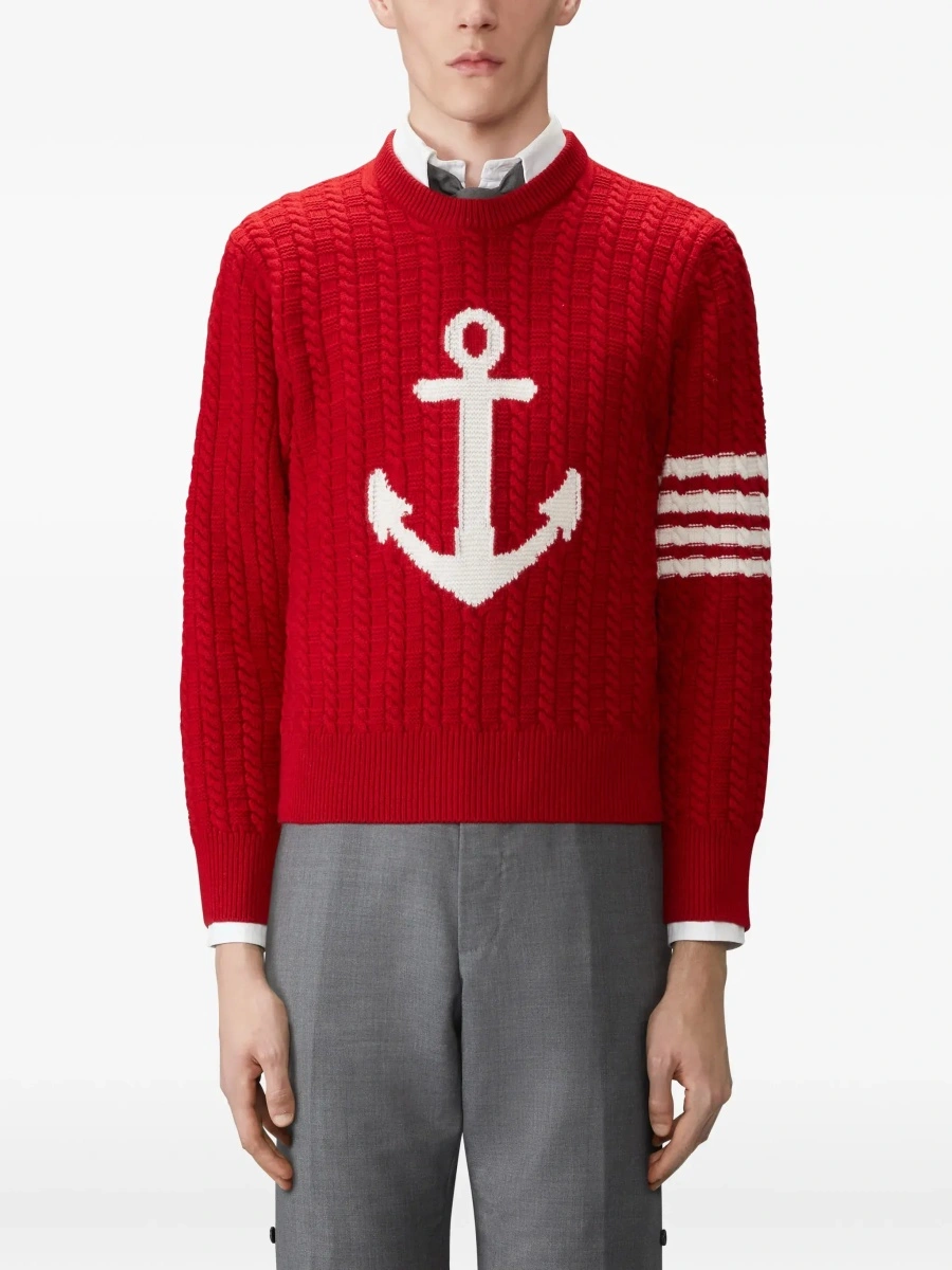 Pulover Thom Browne rosu din lana merinos - Img 5