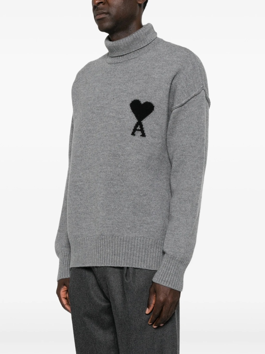 Pulover tricotat AMI Paris ami de coeur gri - Img 3
