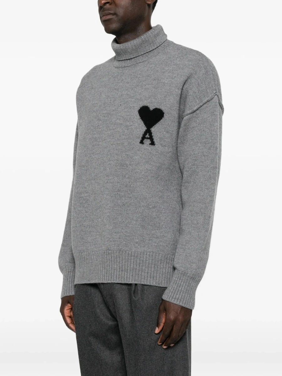 Pulover tricotat AMI Paris ami de coeur gri - Img 3