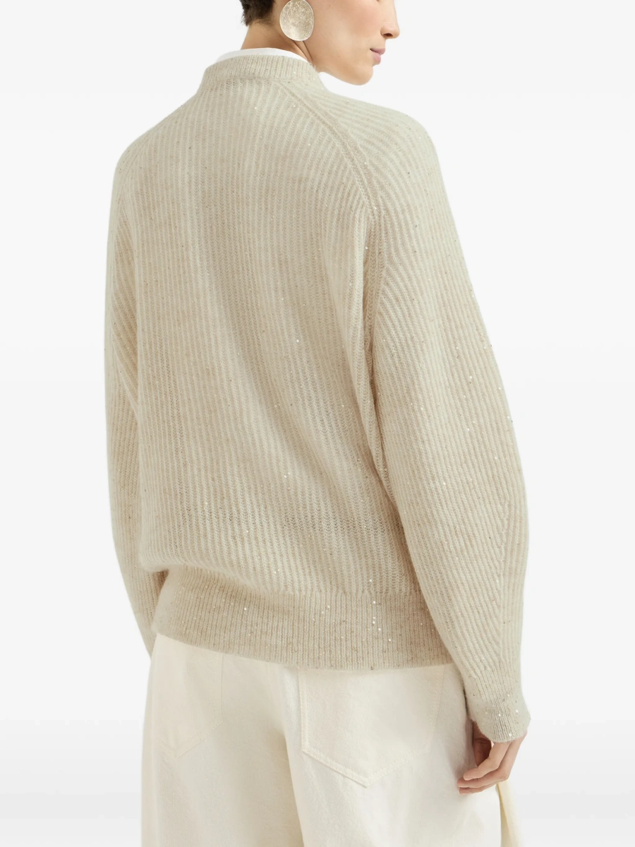 Pulover tricotat Brunello Cucinelli neutru - Img 4