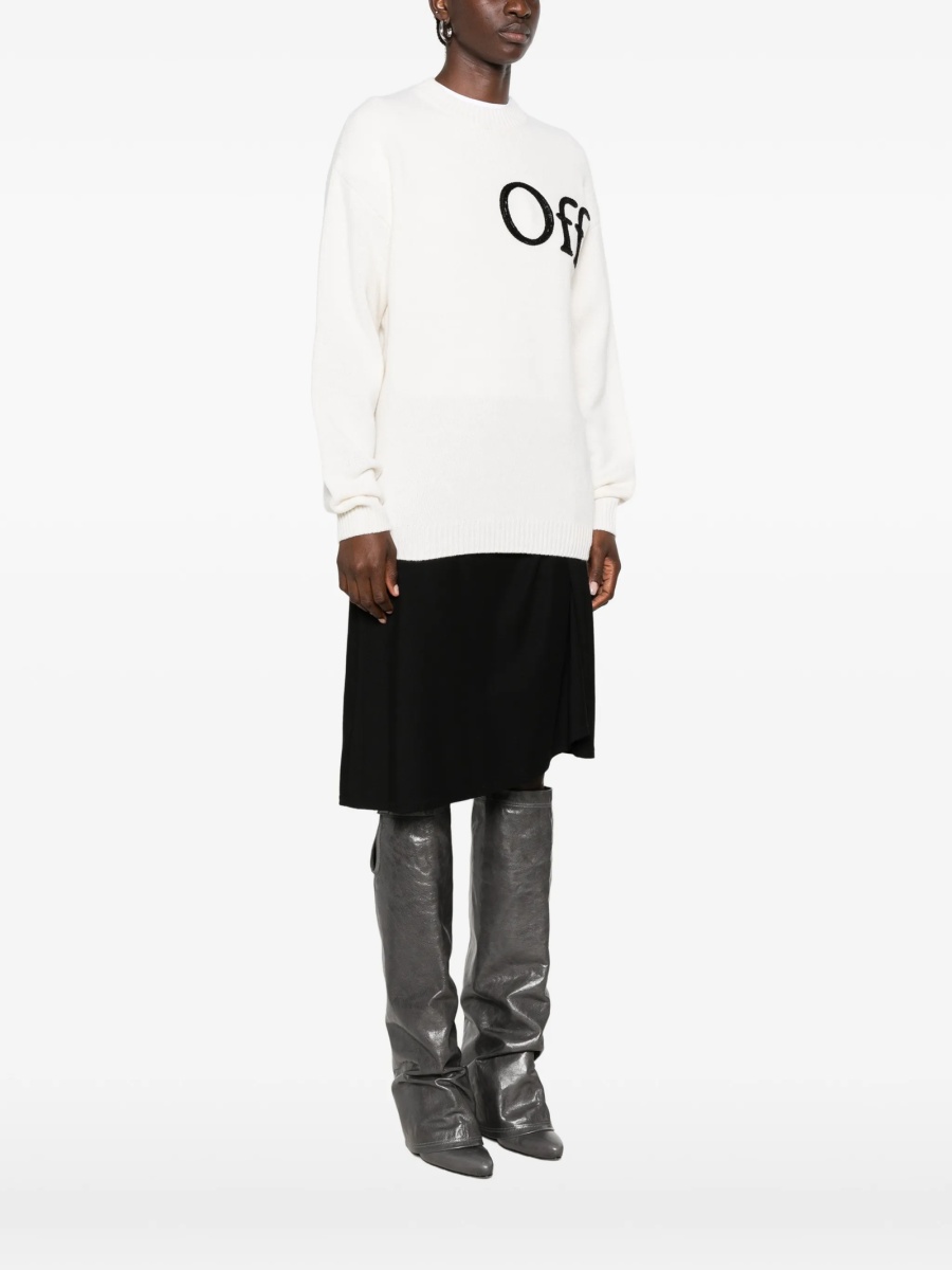 Pulover tricotat Off-White neutru din lana si poliamida - Img 4