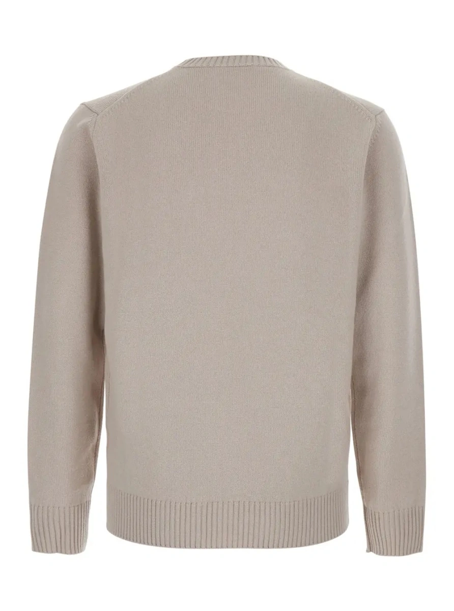 Pulover White Crewneck sweater with ribbed finishes in wool and cashmere for men - Img 2