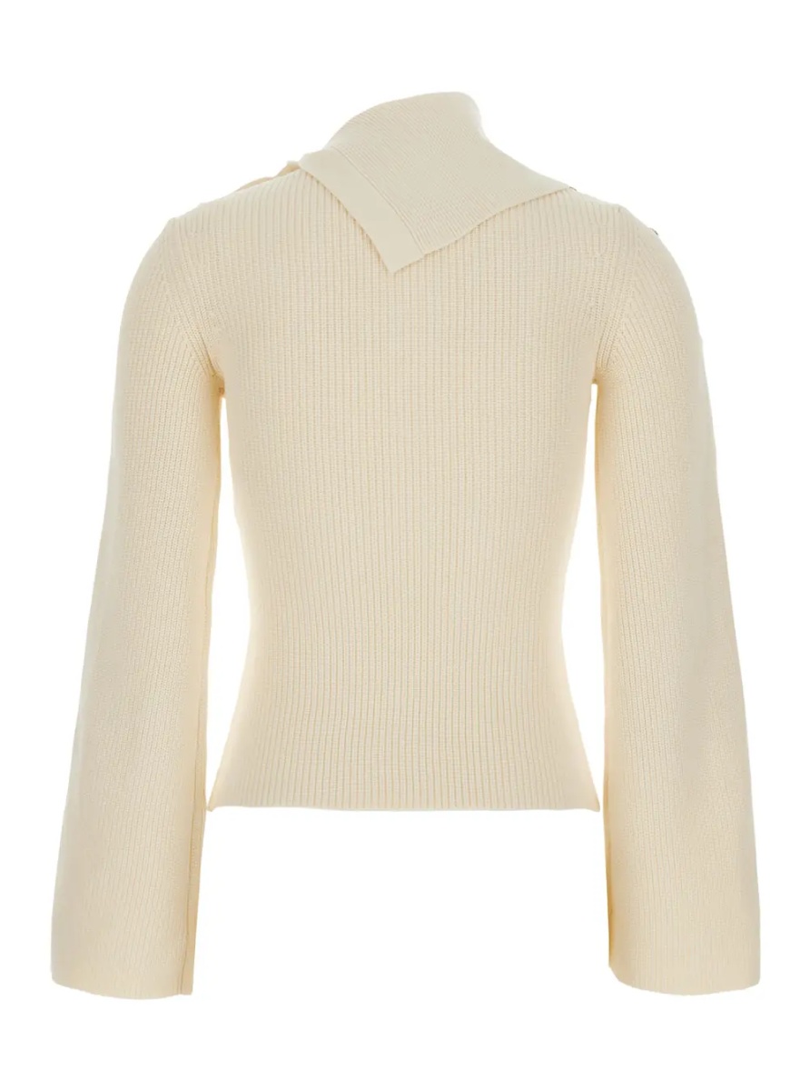 Pulover White Sweater with asymmetrical high collar and jewel buttons on the sleeves in Blend viscose for women - Img 2