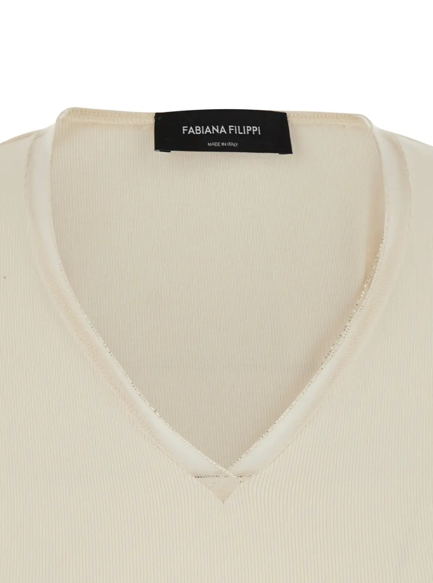 Pulover White V-Neck Sweater in Cotton for Women - Img 3