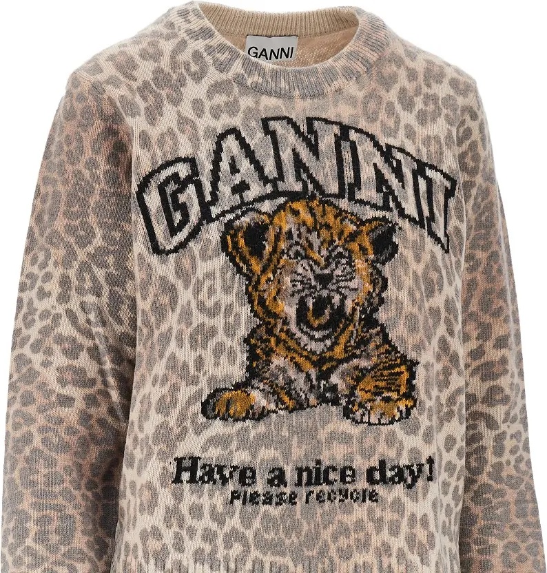 Pulover Wool-blend sweater with leopard motif - Img 2