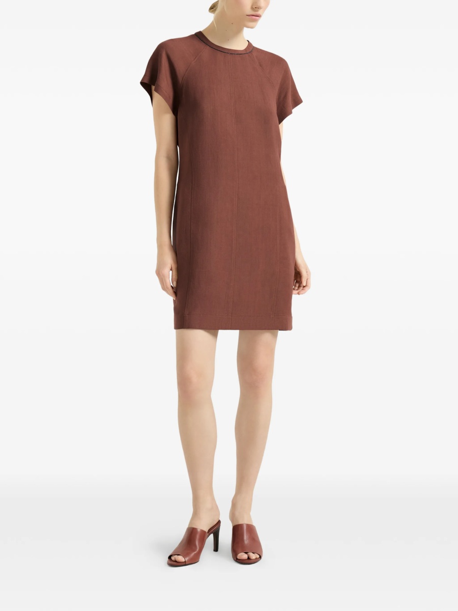 Rochie de zi Brunello Cucinelli portocalie din in eco si vascoza - Img 3