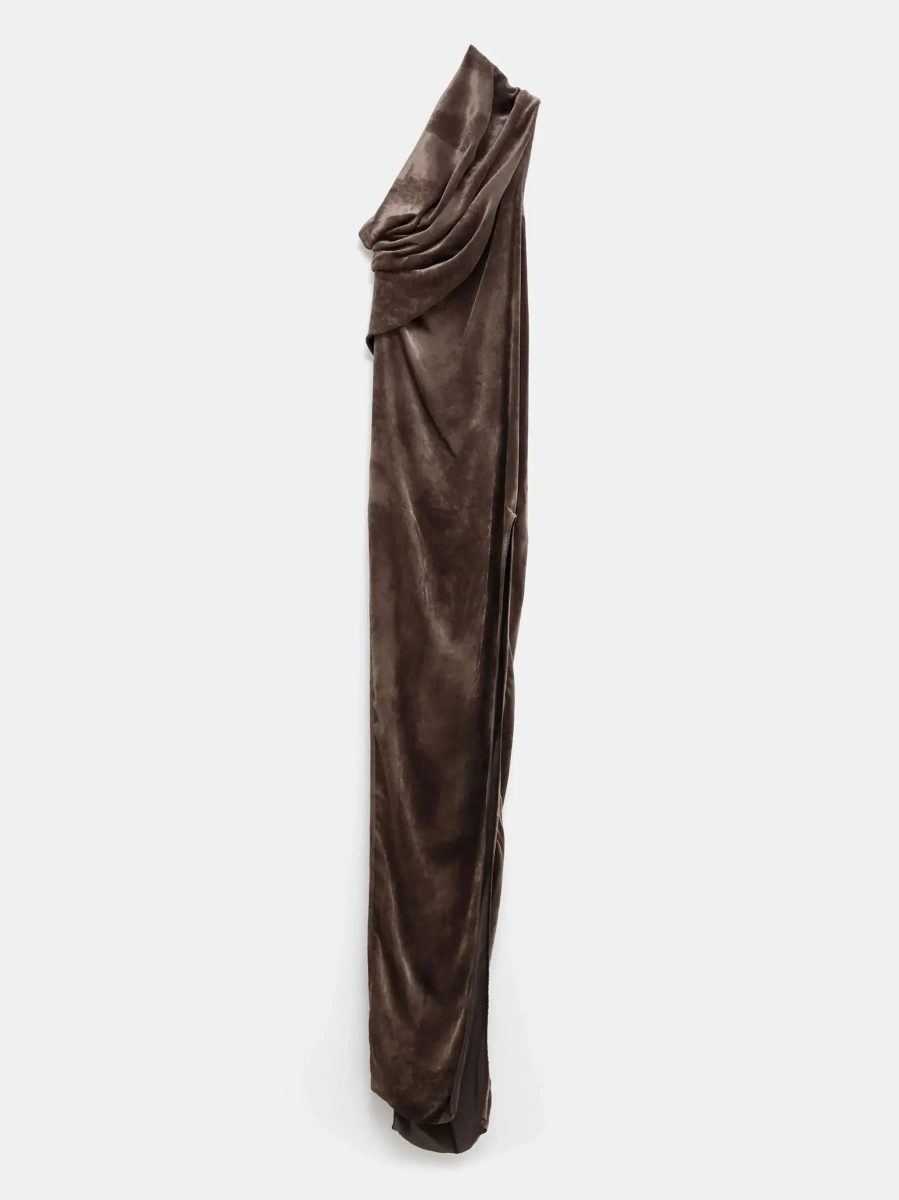 Rochie lunga Rick Owens maro din vascoza 'Athena Arrowhead' - Img 6