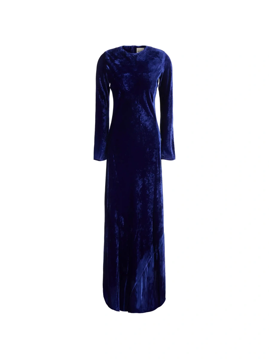 Rochie lunga Semicouture albastra din catifea - Img 6