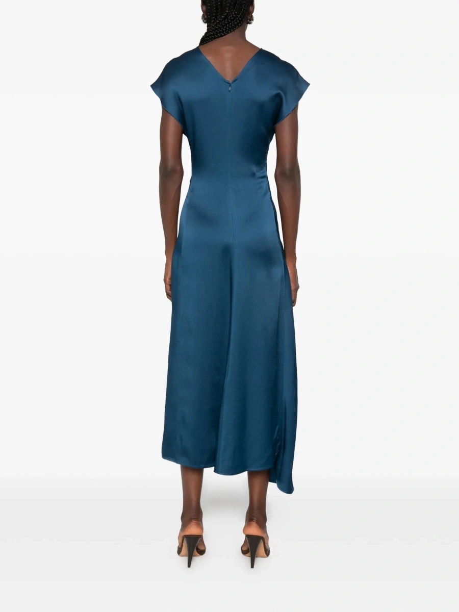Rochie lunga Victoria Beckham albastra din vascoza - Img 5