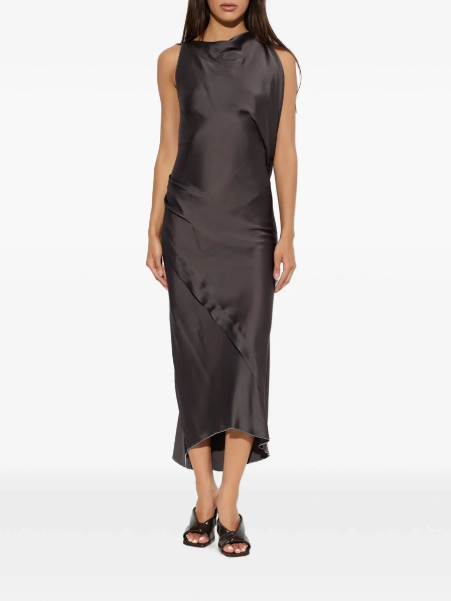 Rochie lunga Victoria Beckham gri din acetat si vascoza - Img 5