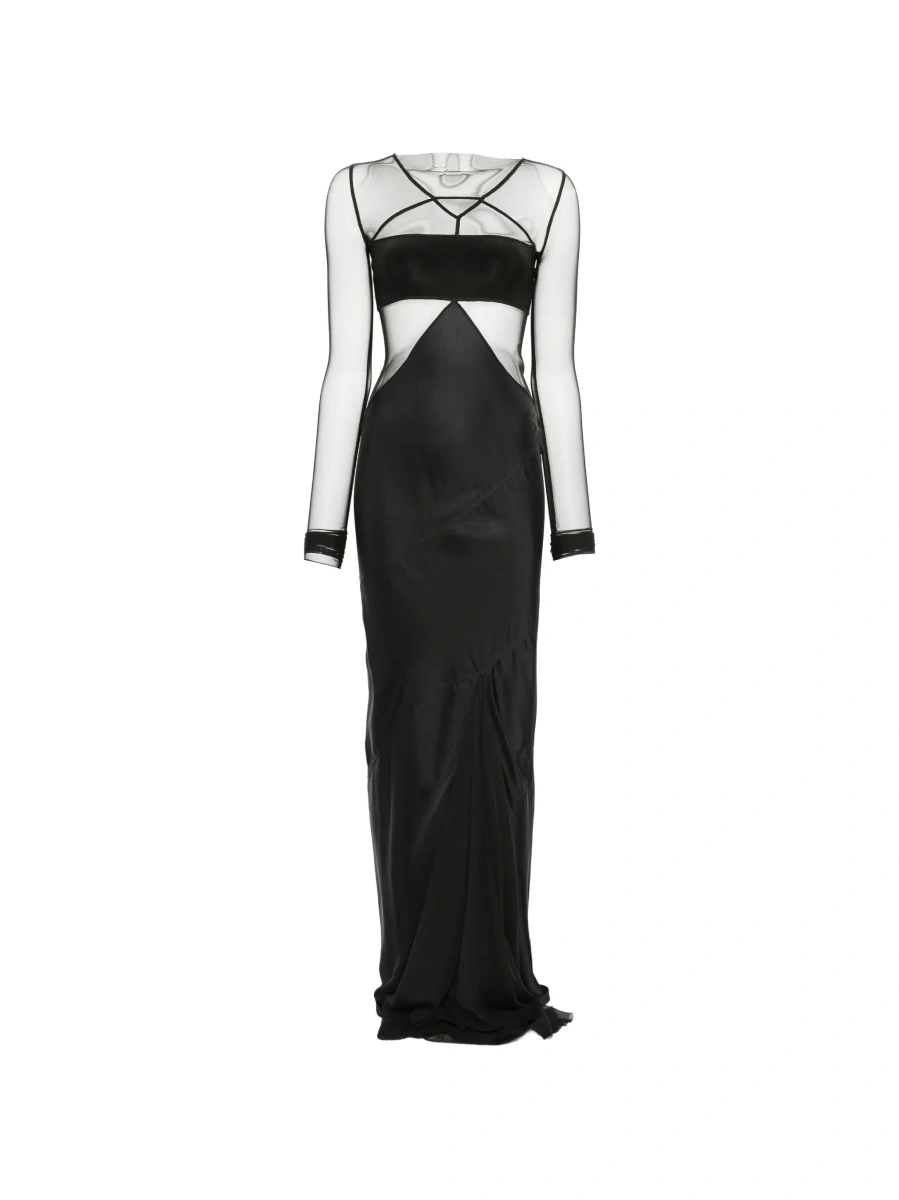 Rochii Black Long dress with Boat neckline and geometric seams in wool for women - Img 8