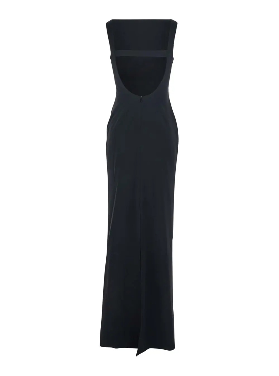 Rochii Black Long Dress with Square Neckline and Cut Out on the Back in Fabric Woman - Img 2