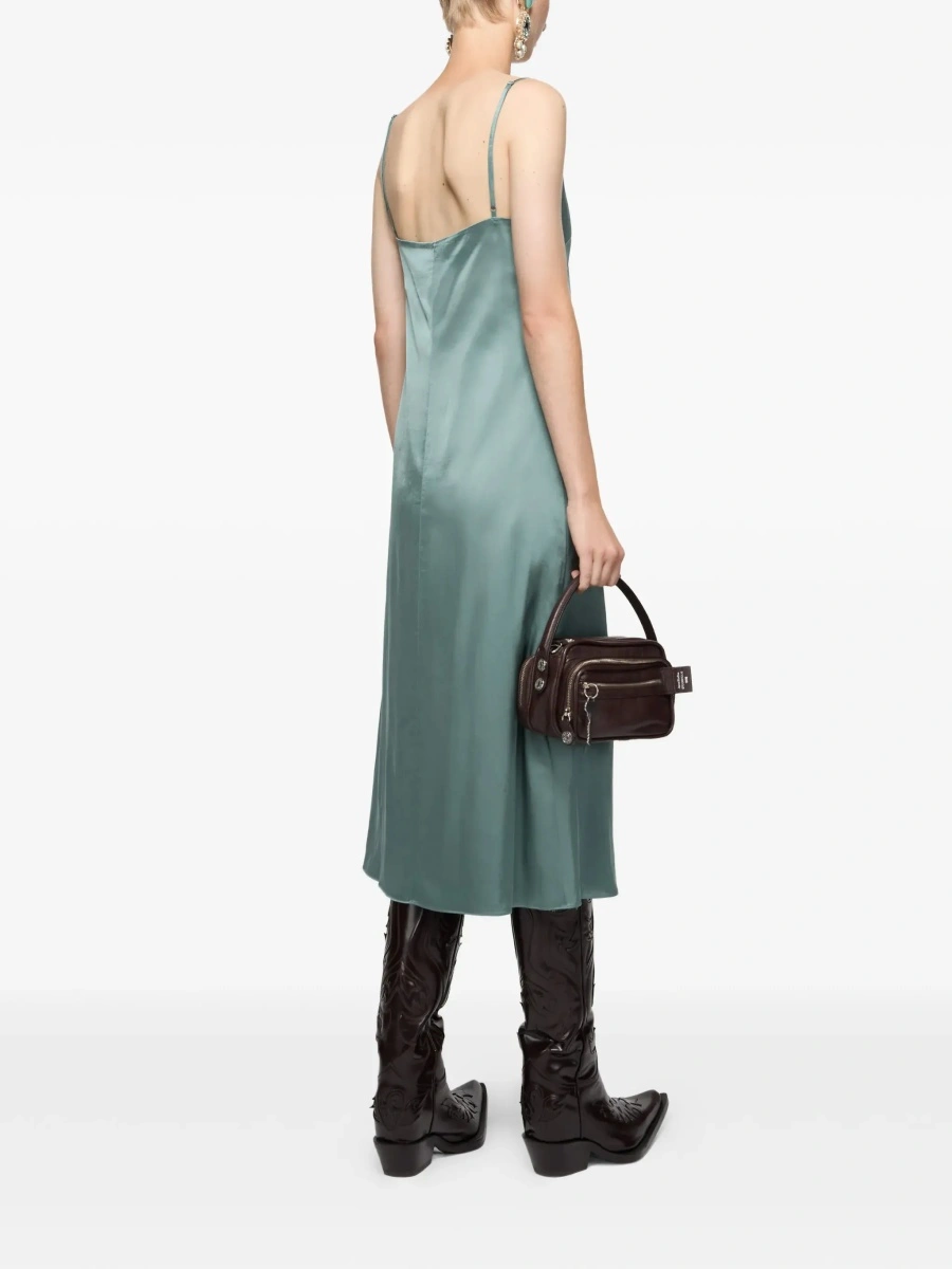Rochii Green Dress 'DOCKETTA VIS SOFT SATIN' with V-neck and Long Silk Sleeves for Women - Img 5