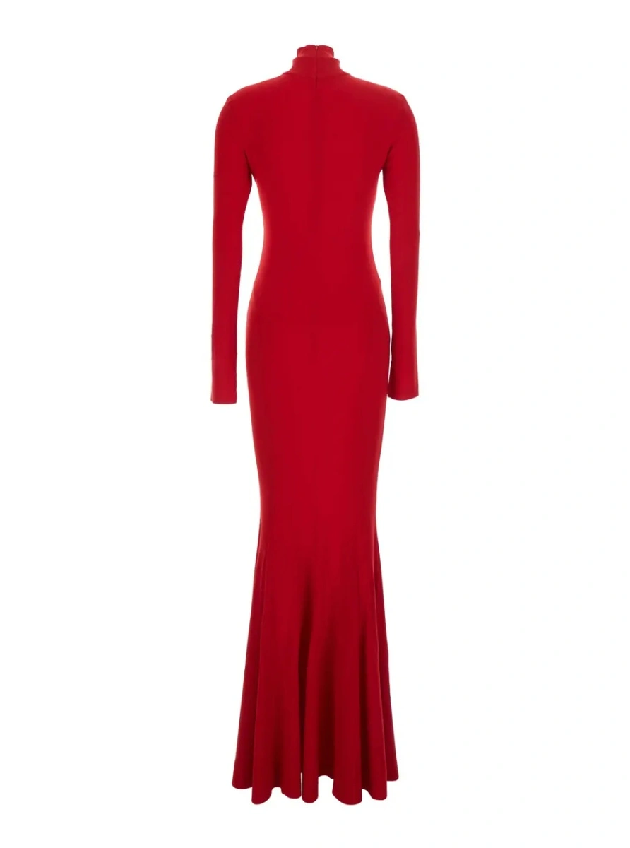 Rochii Long Jumpsuit with Long Sleeves and High Neck Slim Fit in Poly Lycra Red Women - Img 2
