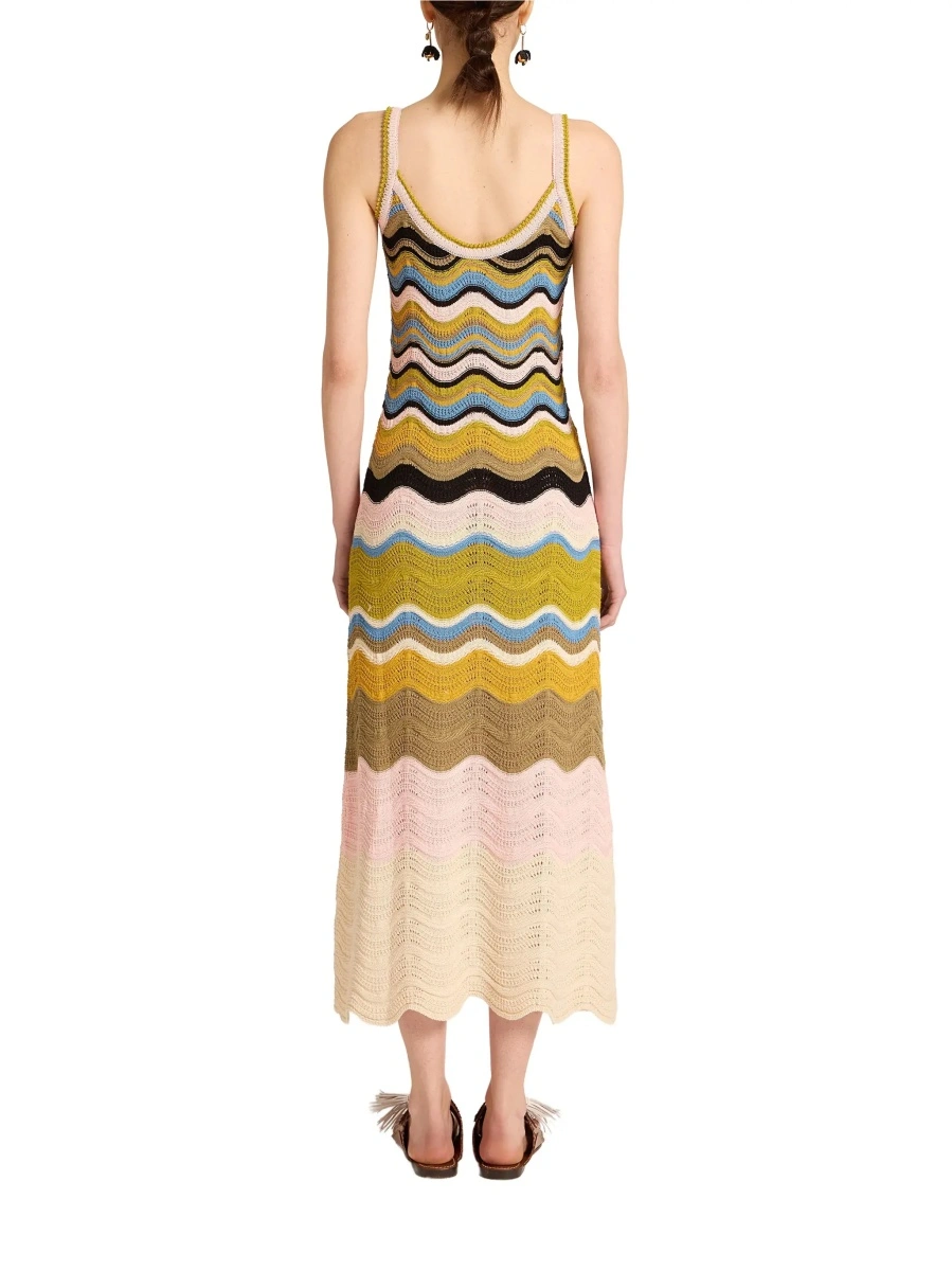 Rochii Multicolor Long sleeveless dress with fixed straps and Chevron motif in cotton for women - Img 5