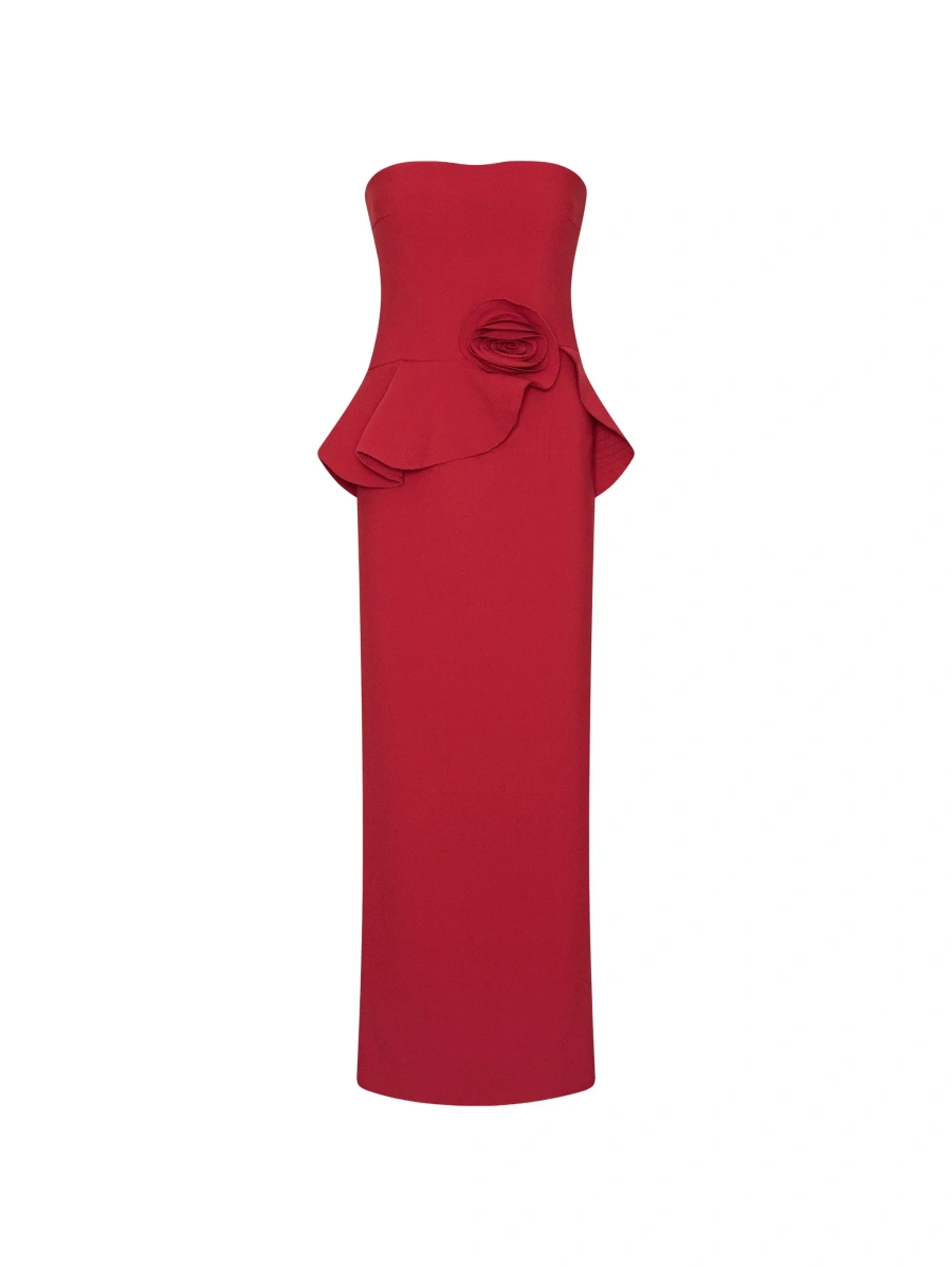 Rochii Red Long Sleeveless Dress with Floral Detail on the Front in Tech Fabric Women - Img 6